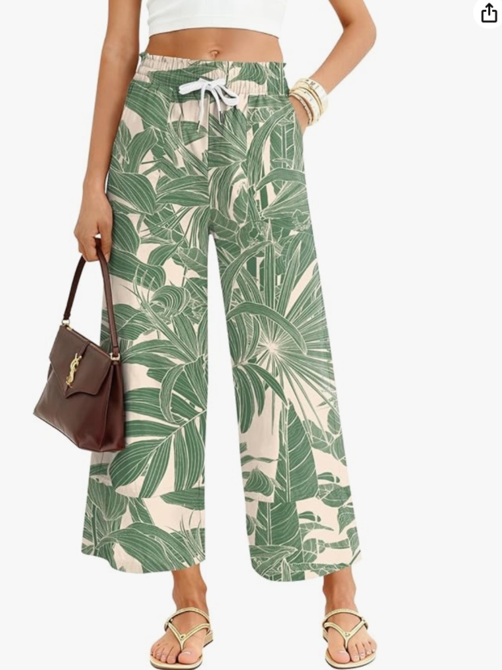 NWT LOMON Women's Wide Leg Pants Drawstring Elastic Waist Flowy Palazzo Pants- L